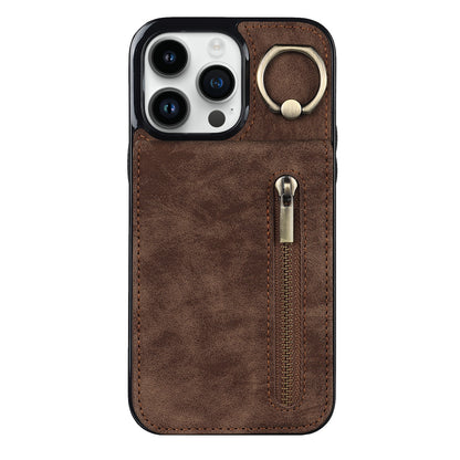 Vintage Suede-Look Flip Wallet Ring Case for iPhone