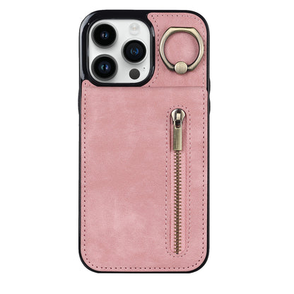 Vintage Suede-Look Flip Wallet Ring Case for iPhone