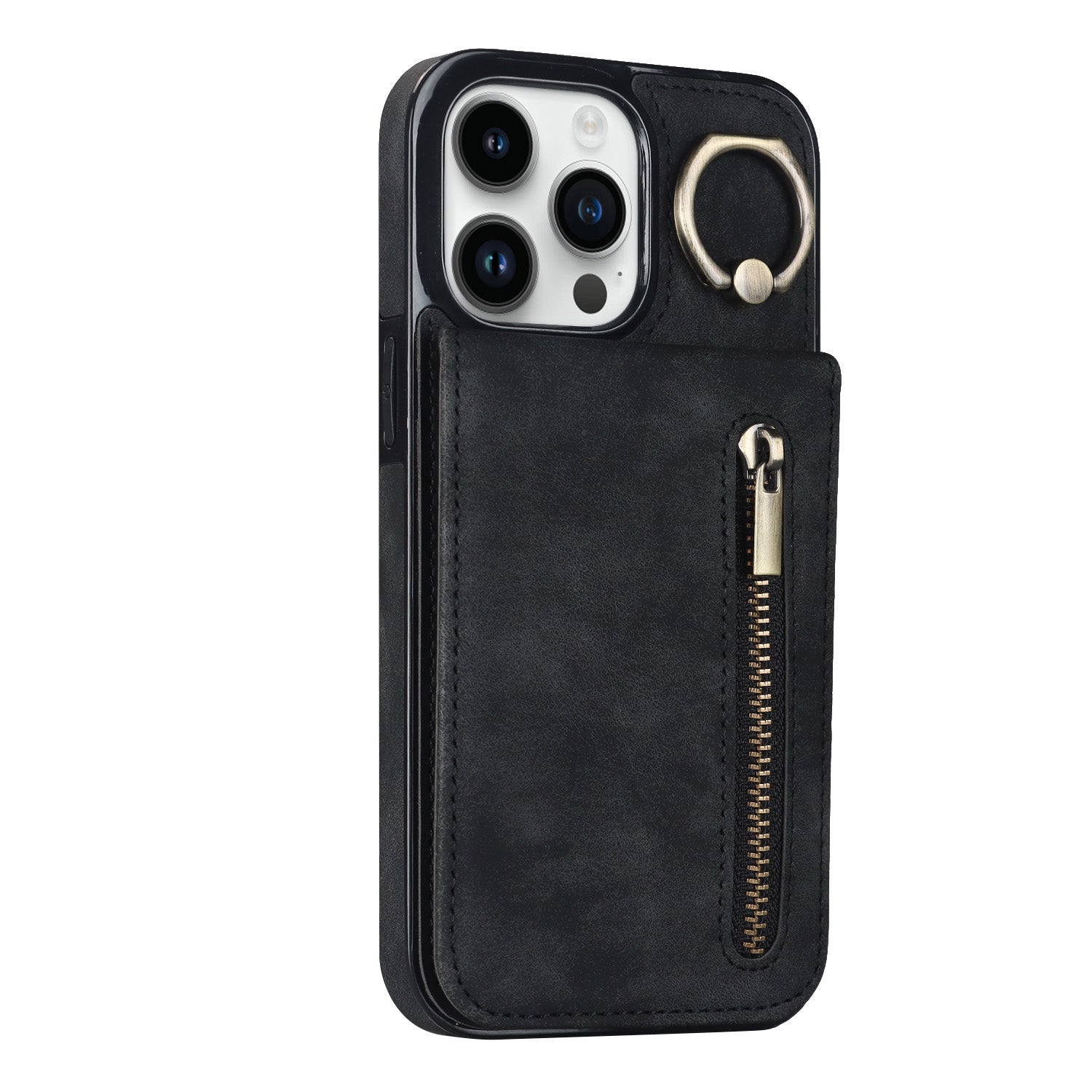 Vintage Suede-Look Flip Wallet Ring Case for iPhone