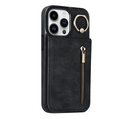 Vintage Suede-Look Flip Wallet Ring Case for iPhone