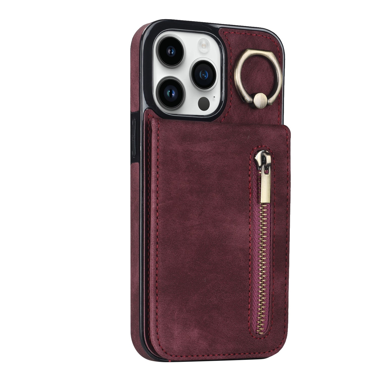 Vintage Suede-Look Flip Wallet Ring Case for iPhone