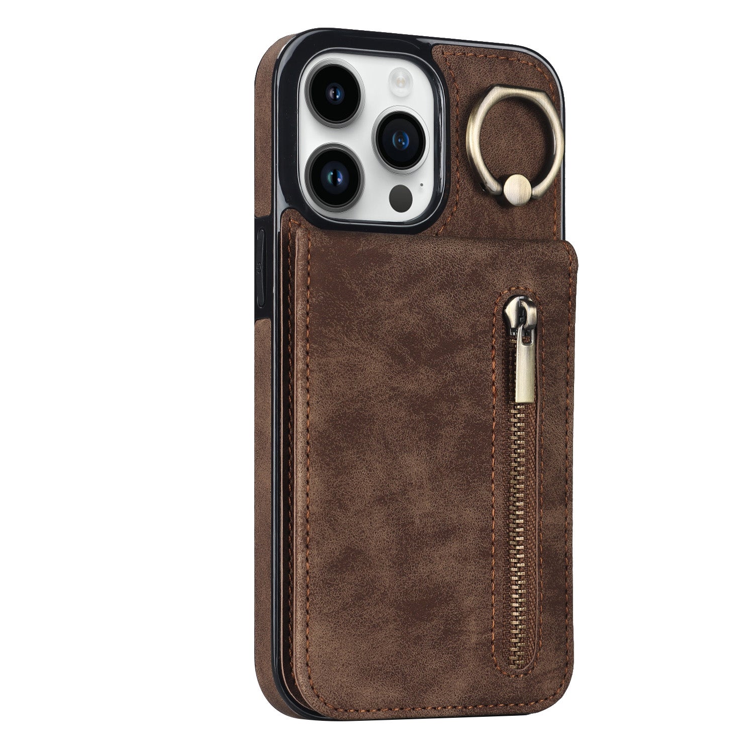 Vintage Suede-Look Flip Wallet Ring Case for iPhone
