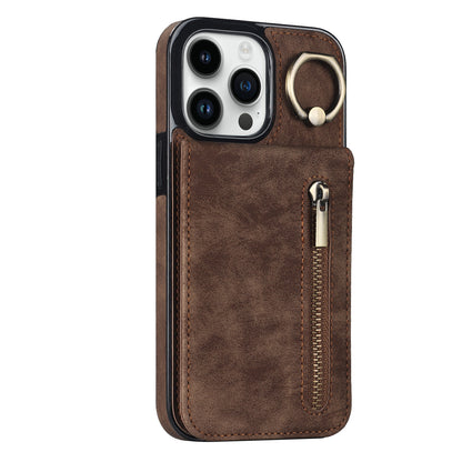 Vintage Suede-Look Flip Wallet Ring Case for iPhone
