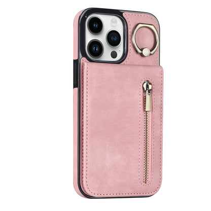 Vintage Suede-Look Flip Wallet Ring Case for iPhone