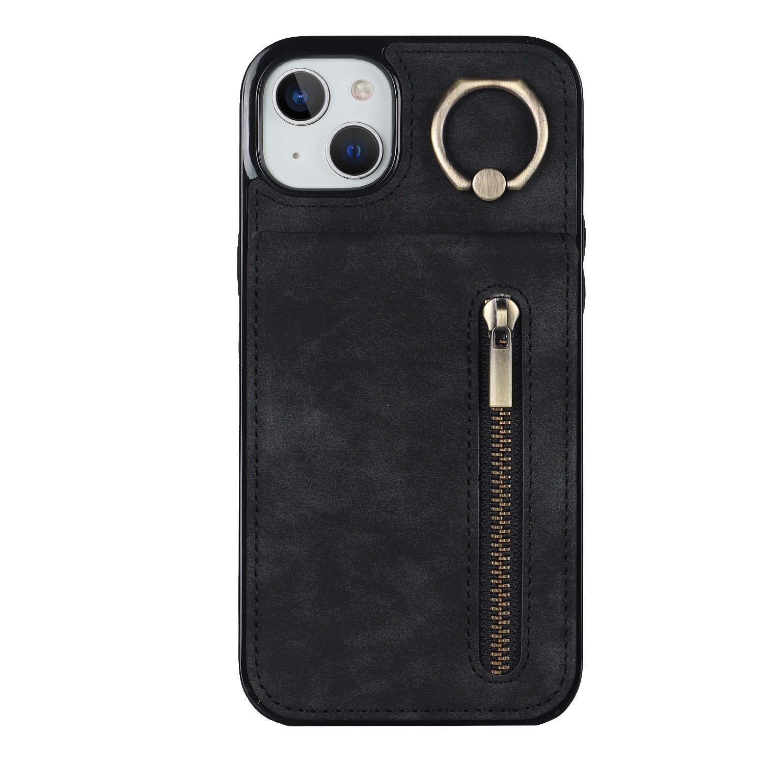 Vintage Suede-Look Flip Wallet Ring Case for iPhone