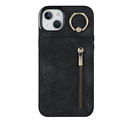 Vintage Suede-Look Flip Wallet Ring Case for iPhone