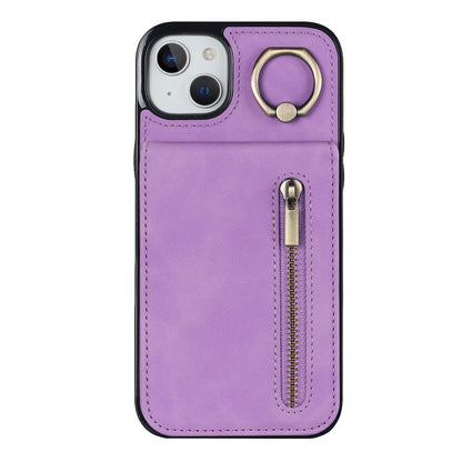 Vintage Suede-Look Flip Wallet Ring Case for iPhone
