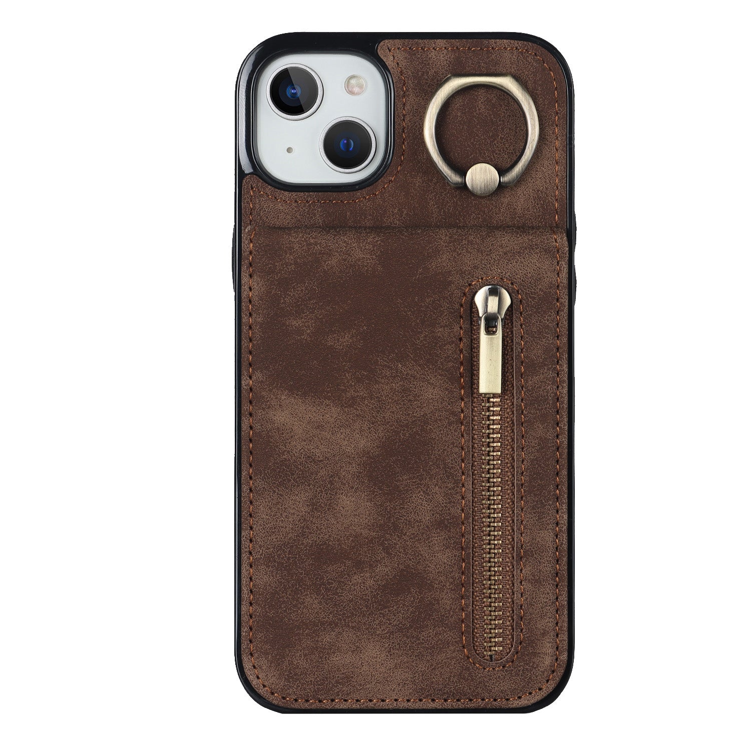 Vintage Suede-Look Flip Wallet Ring Case for iPhone