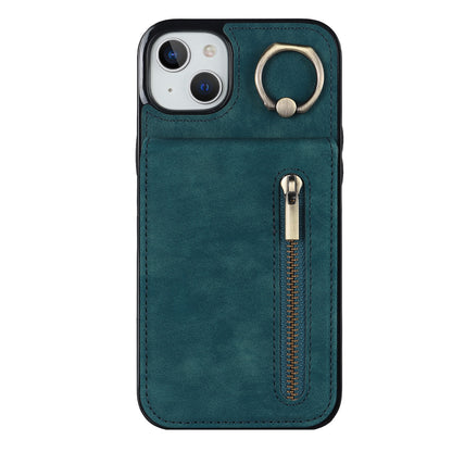 Vintage Suede-Look Flip Wallet Ring Case for iPhone