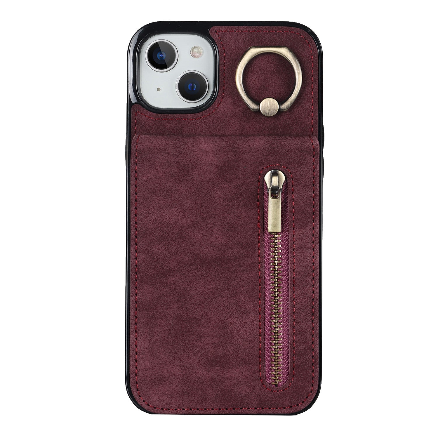 Vintage Suede-Look Flip Wallet Ring Case for iPhone