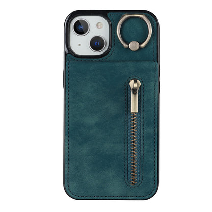 Vintage Suede-Look Flip Wallet Ring Case for iPhone