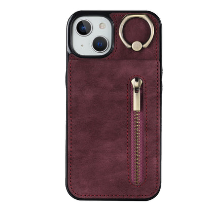 Vintage Suede-Look Flip Wallet Ring Case for iPhone