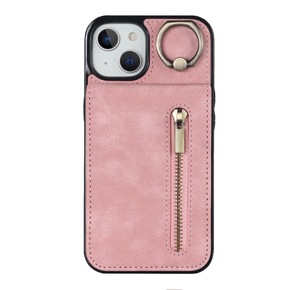 Vintage Suede-Look Flip Wallet Ring Case for iPhone