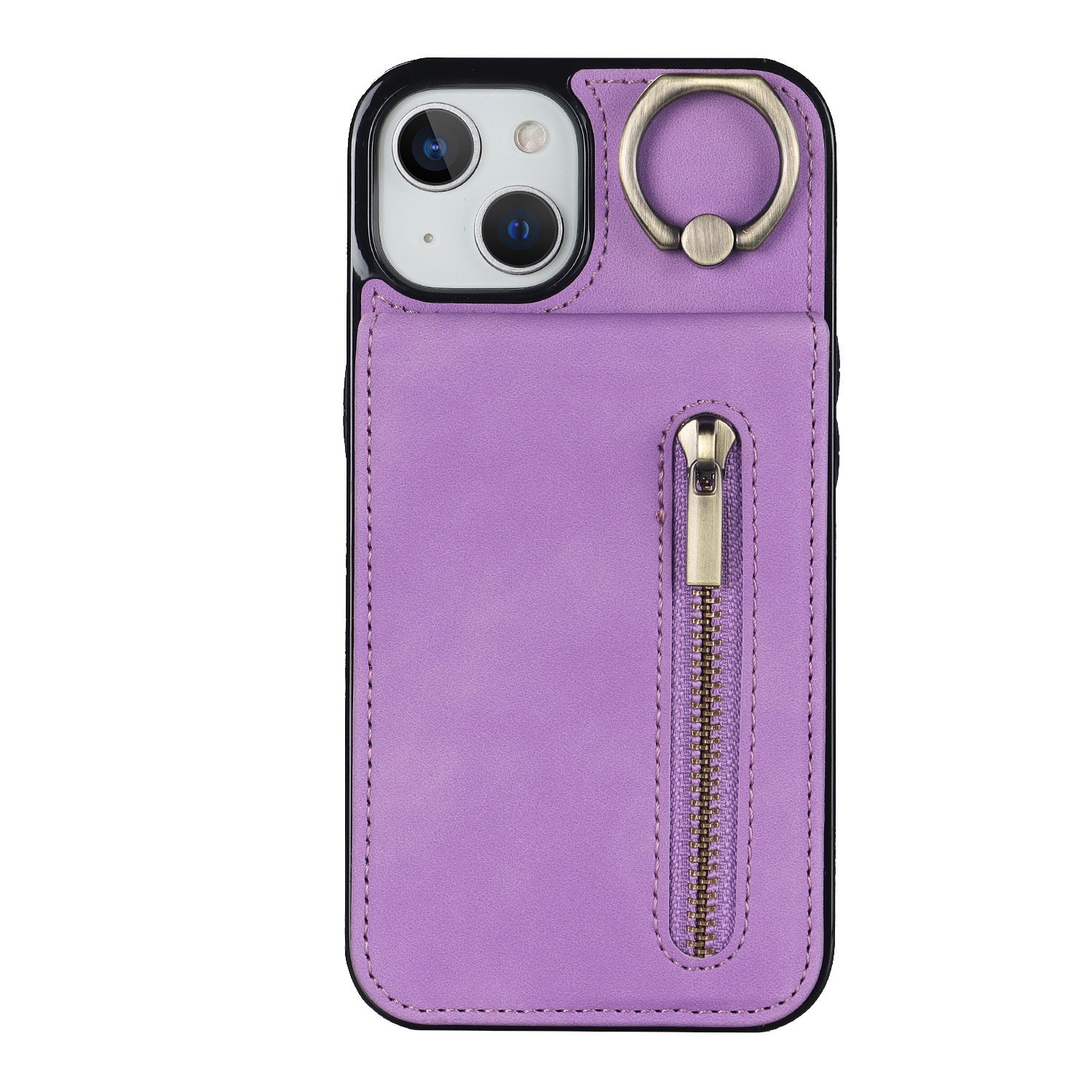 Vintage Suede-Look Flip Wallet Ring Case for iPhone