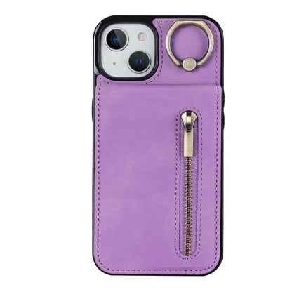 Vintage Suede-Look Flip Wallet Ring Case for iPhone