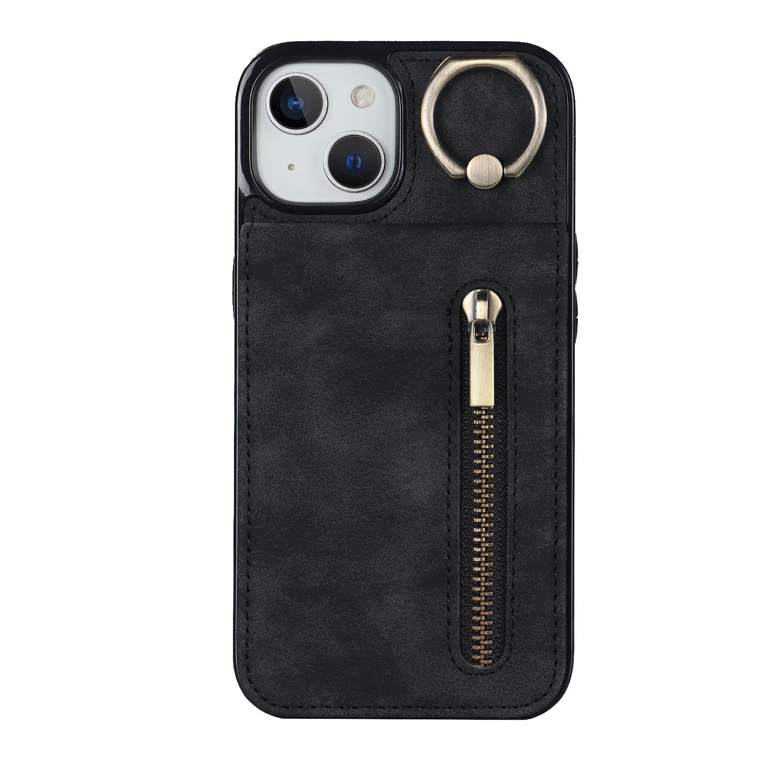 Vintage Suede-Look Flip Wallet Ring Case for iPhone