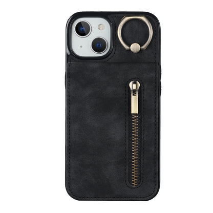Vintage Suede-Look Flip Wallet Ring Case for iPhone