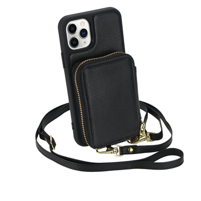 Textured Zip Wallet Crossbody Case for iPhone