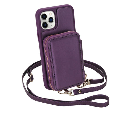 Textured Zip Wallet Crossbody Case for iPhone