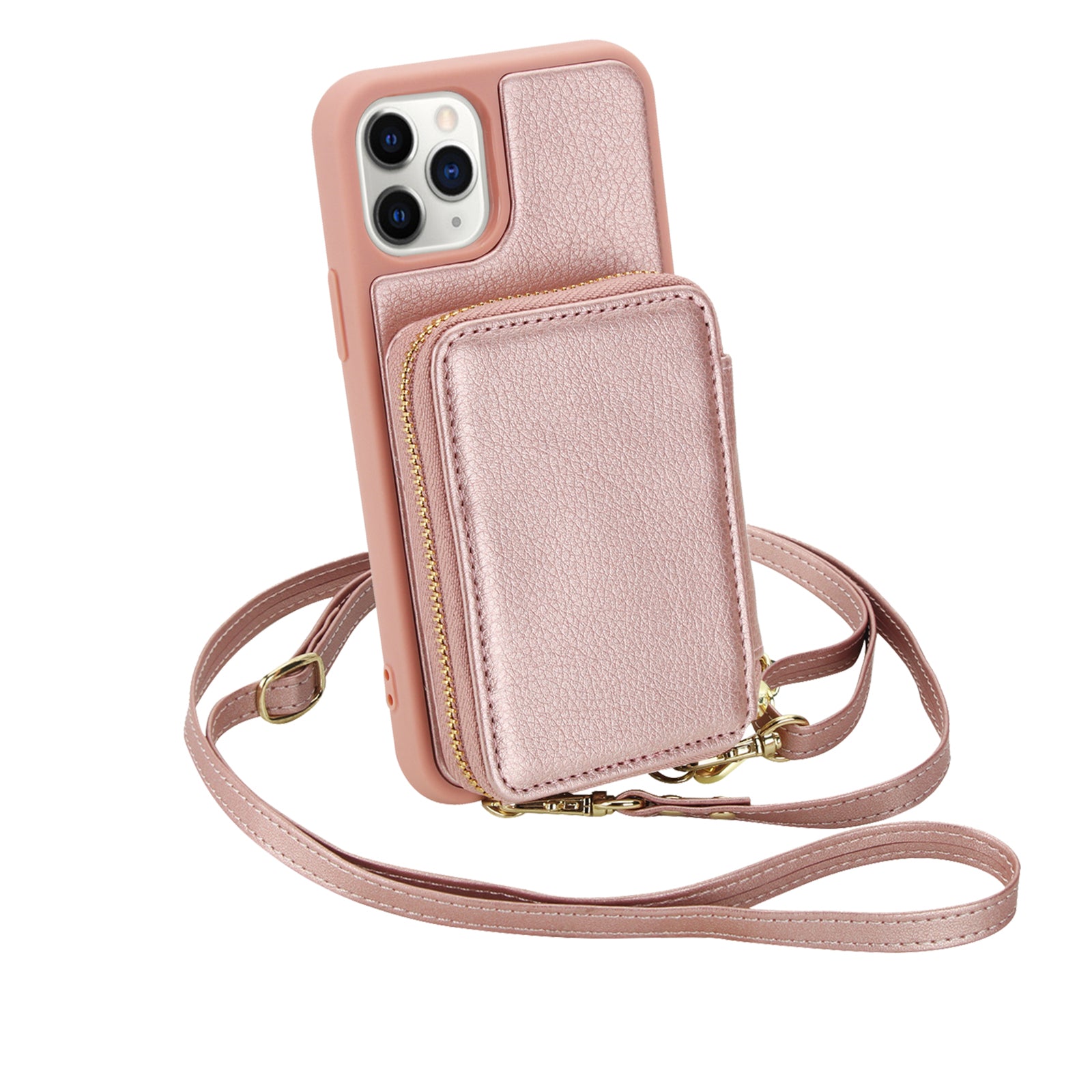 Textured Zip Wallet Crossbody Case for iPhone