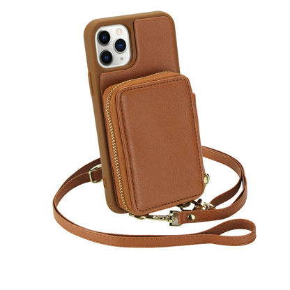 Textured Zip Wallet Crossbody Case for iPhone