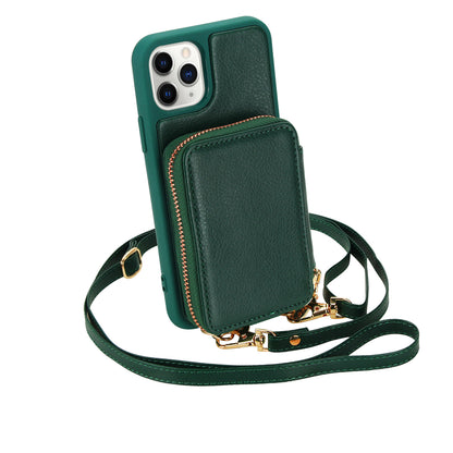 Textured Zip Wallet Crossbody Case for iPhone