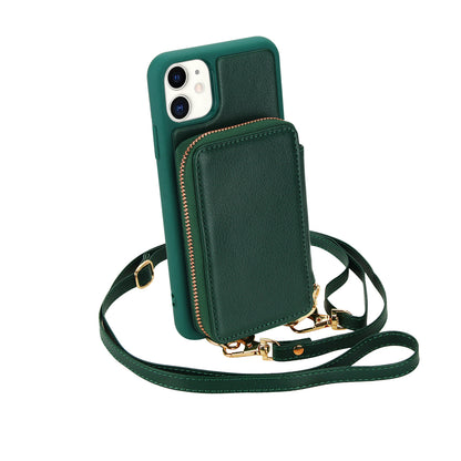 Textured Zip Wallet Crossbody Case for iPhone