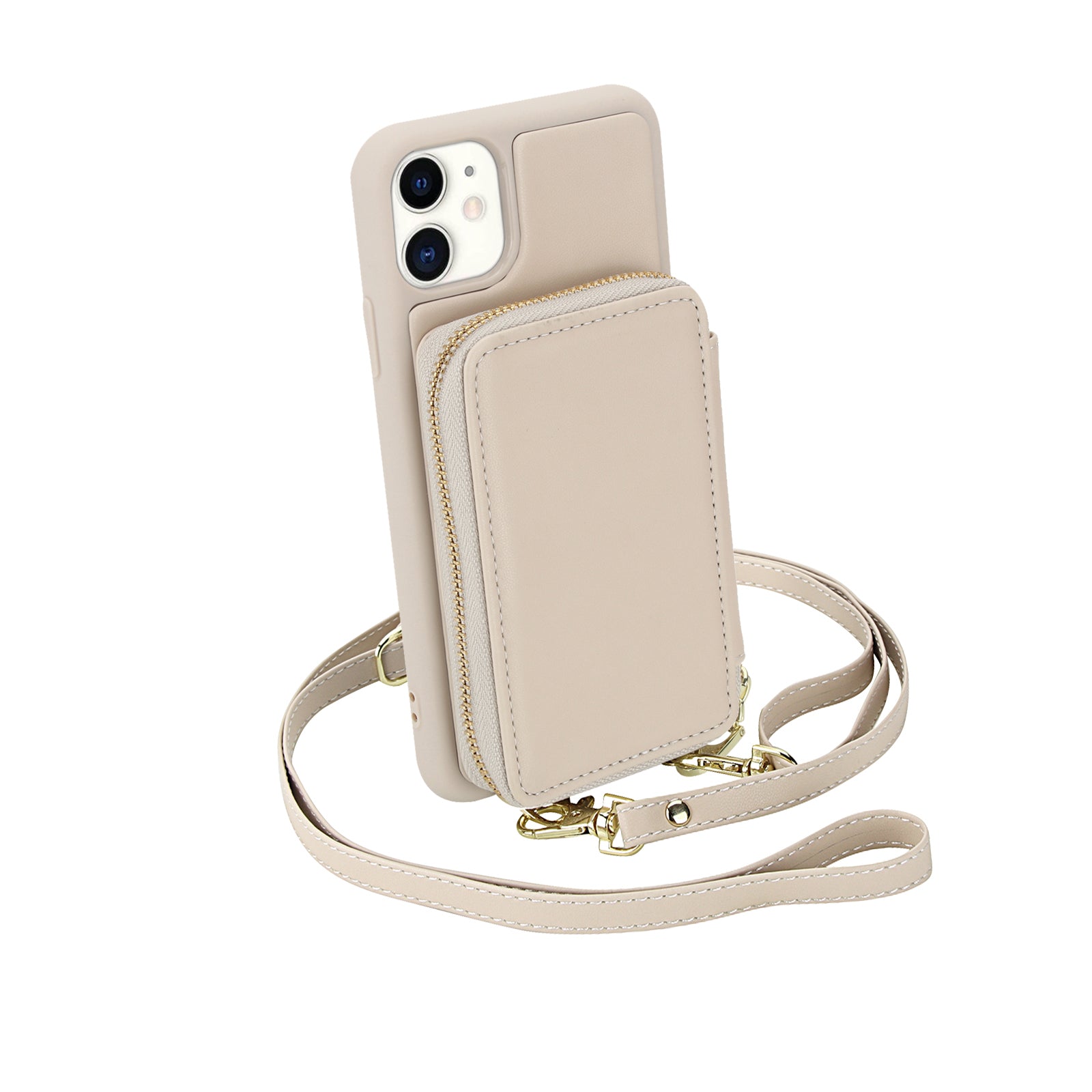 Textured Zip Wallet Crossbody Case for iPhone