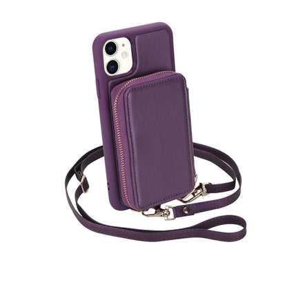 Textured Zip Wallet Crossbody Case for iPhone