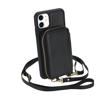 Textured Zip Wallet Crossbody Case for iPhone