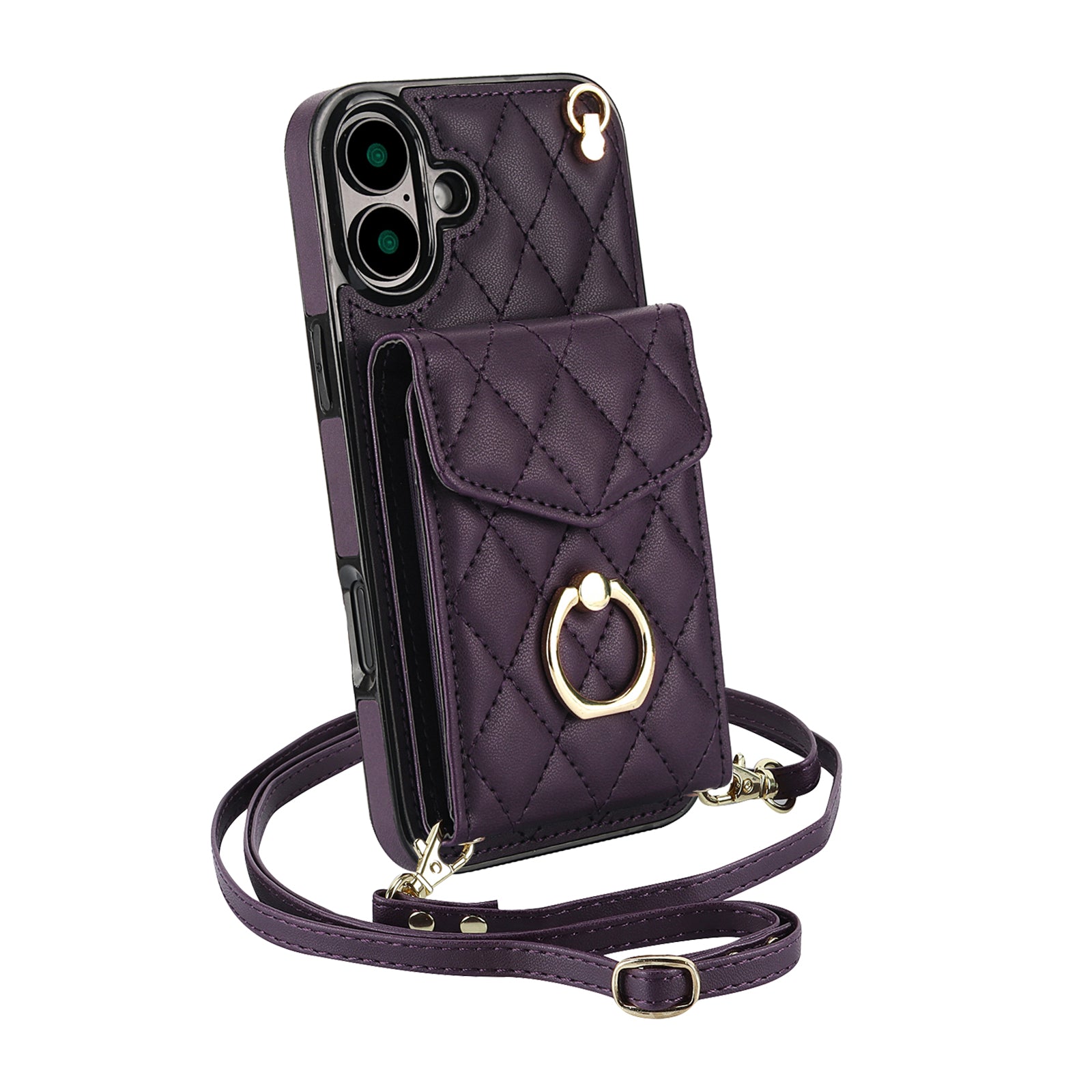 Quilted Leather Crossbody Wallet Case for iPhone