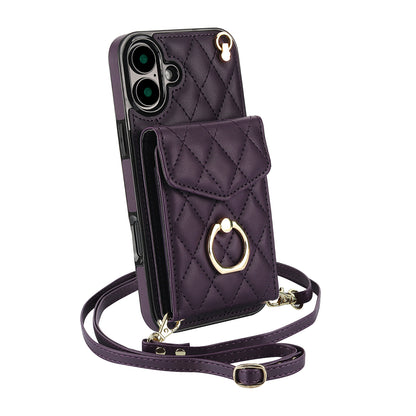 Quilted Leather Crossbody Wallet Case for iPhone