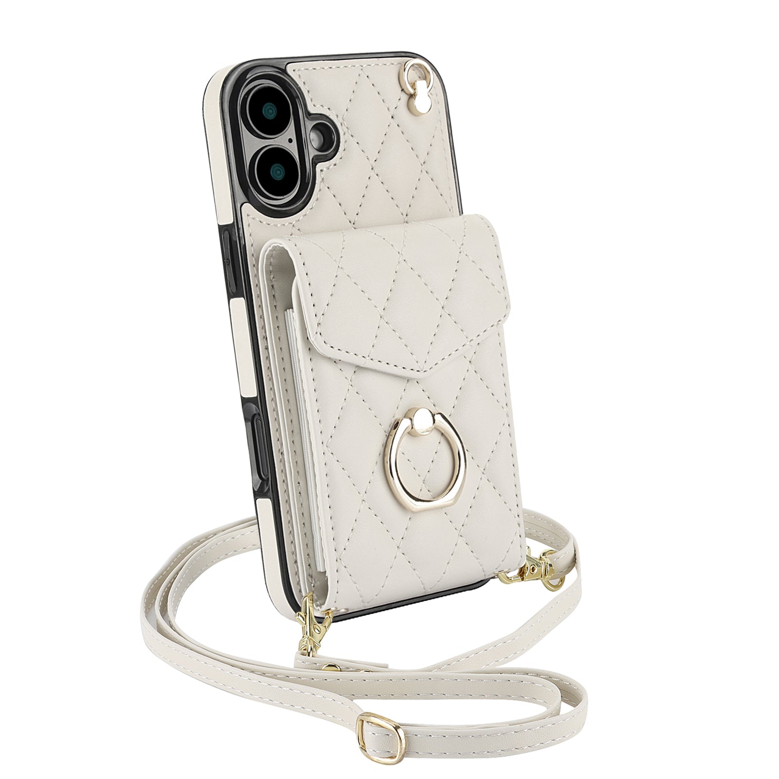 Quilted Leather Crossbody Wallet Case for iPhone