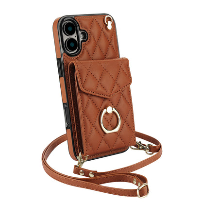 Quilted Leather Crossbody Wallet Case for iPhone