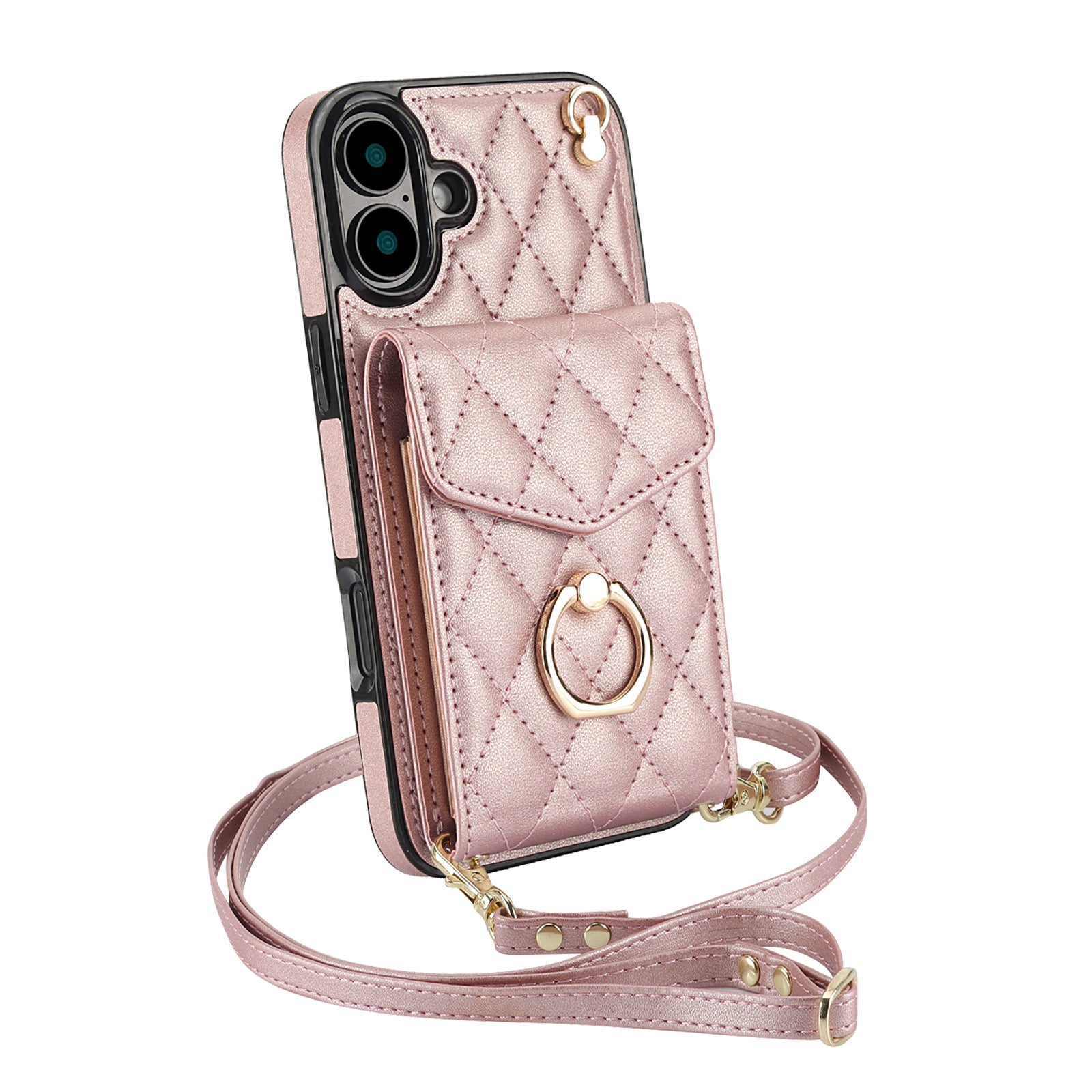 Quilted Leather Crossbody Wallet Case for iPhone