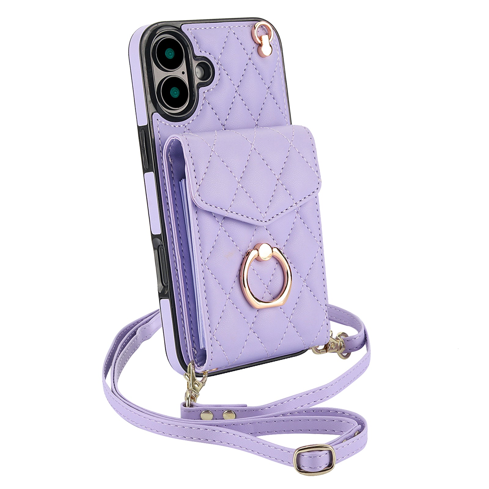 Quilted Leather Crossbody Wallet Case for iPhone