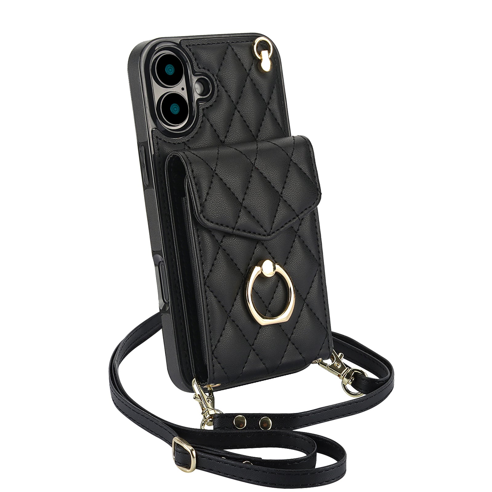 Quilted Leather Crossbody Wallet Case for iPhone