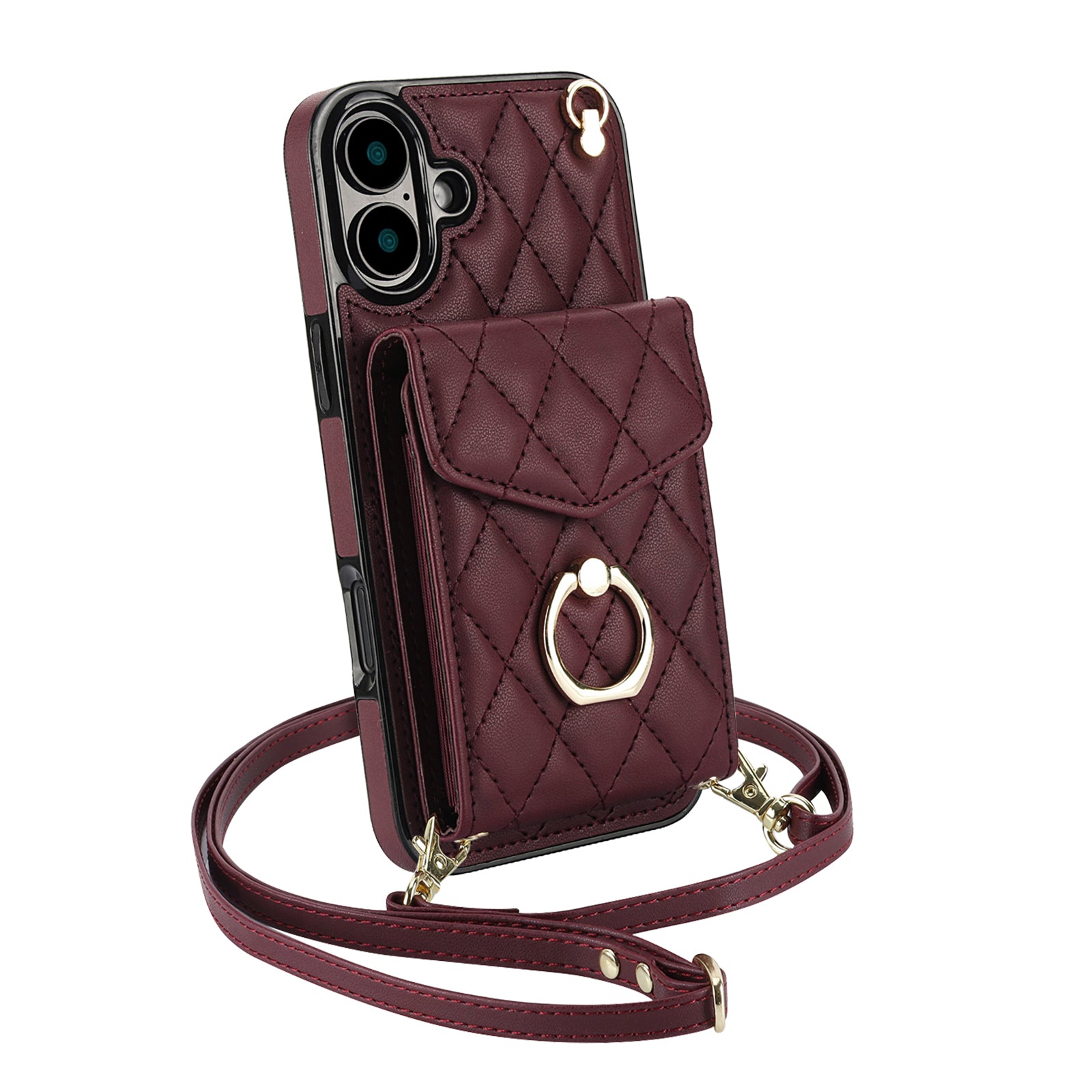 Quilted Leather Crossbody Wallet Case for iPhone