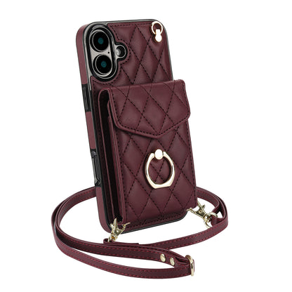 Quilted Leather Crossbody Wallet Case for iPhone