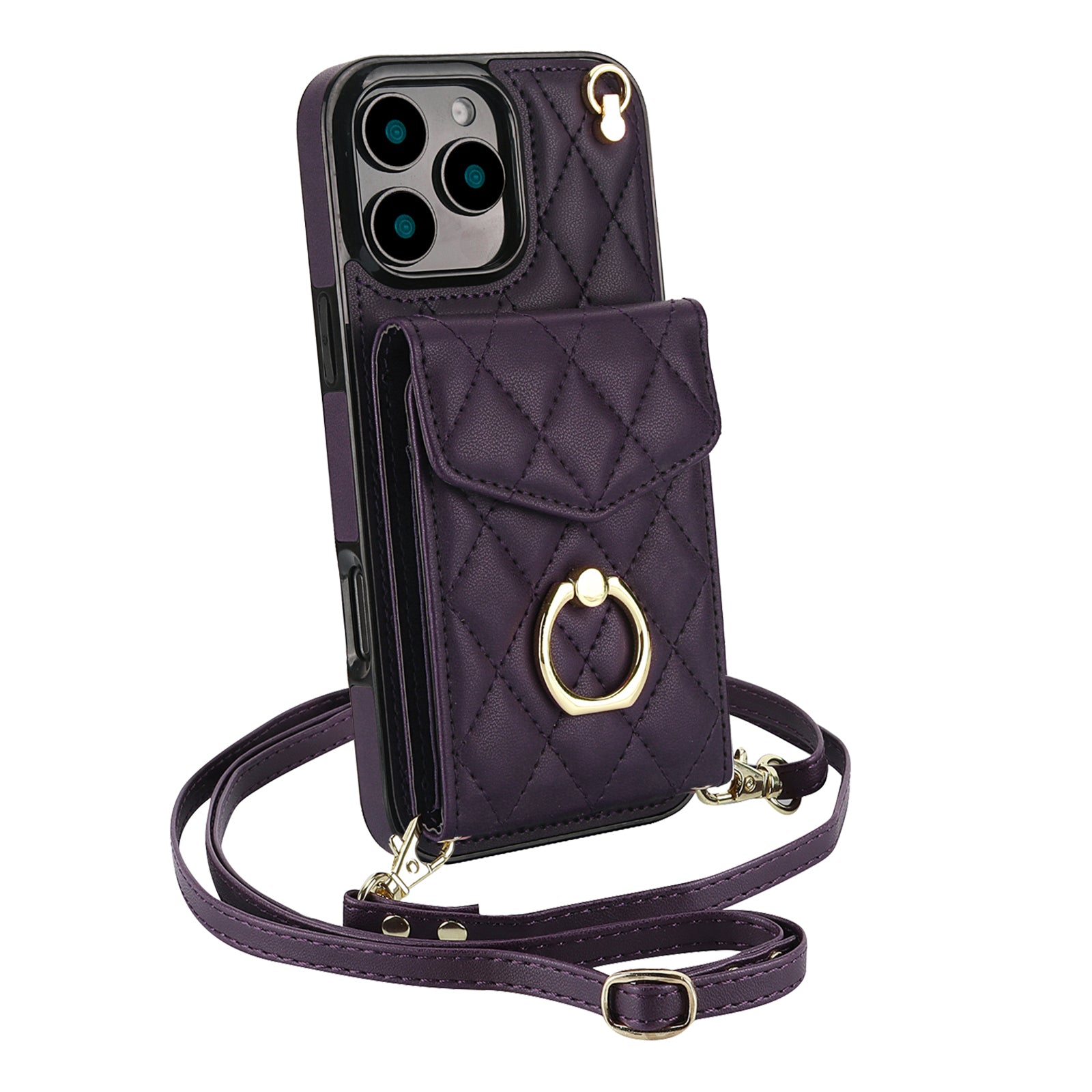 Quilted Leather Crossbody Wallet Case for iPhone