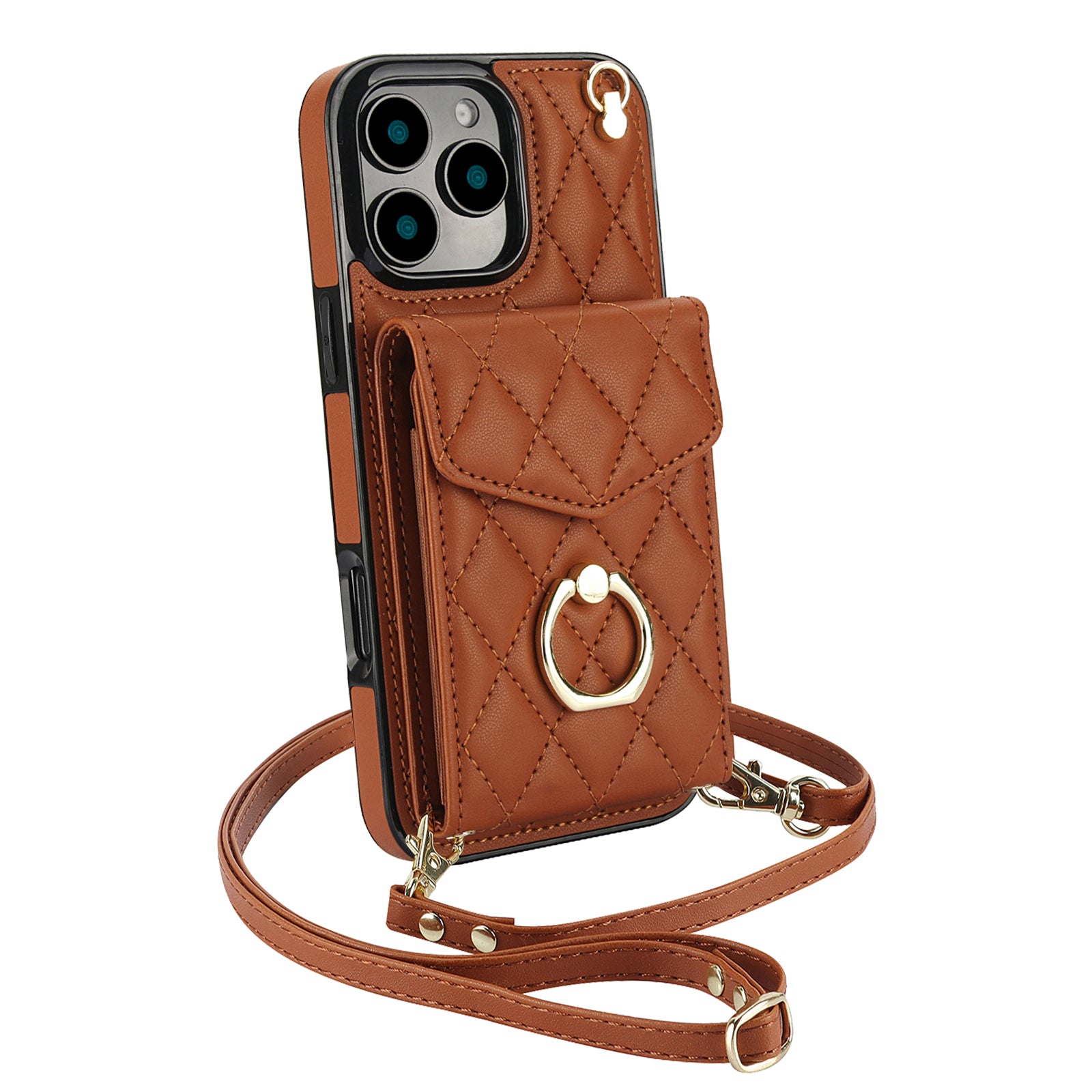 Quilted Leather Crossbody Wallet Case for iPhone