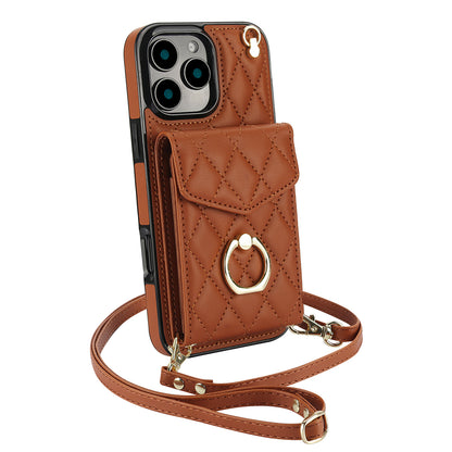 Quilted Leather Crossbody Wallet Case for iPhone