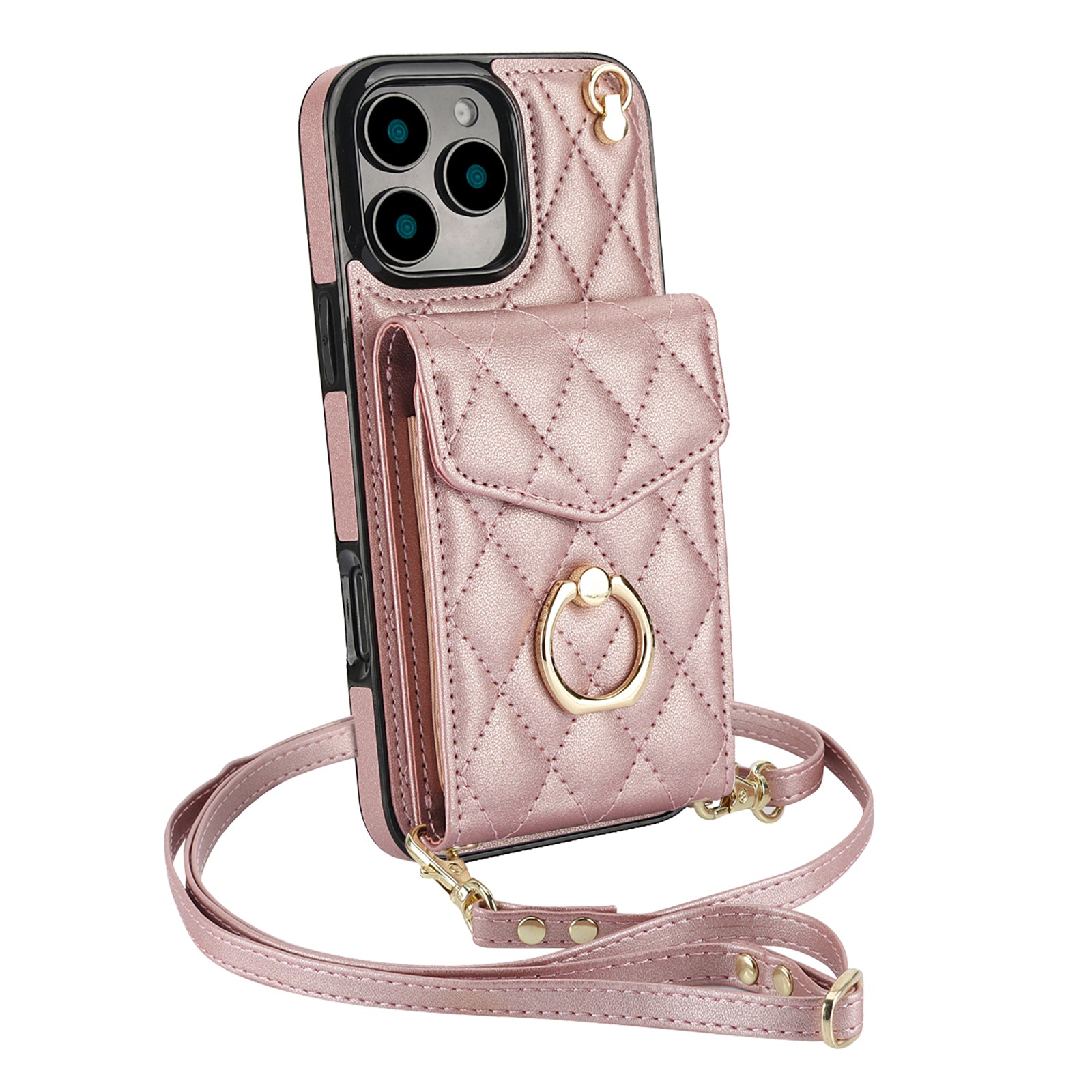 Quilted Leather Crossbody Wallet Case for iPhone