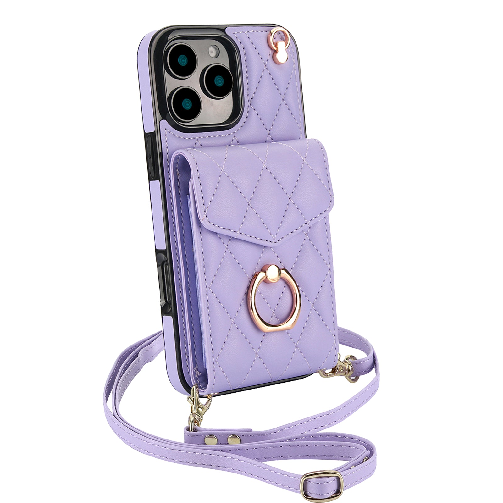 Quilted Leather Crossbody Wallet Case for iPhone