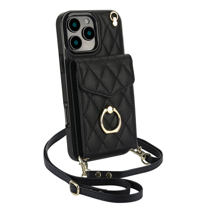 Quilted Leather Crossbody Wallet Case for iPhone