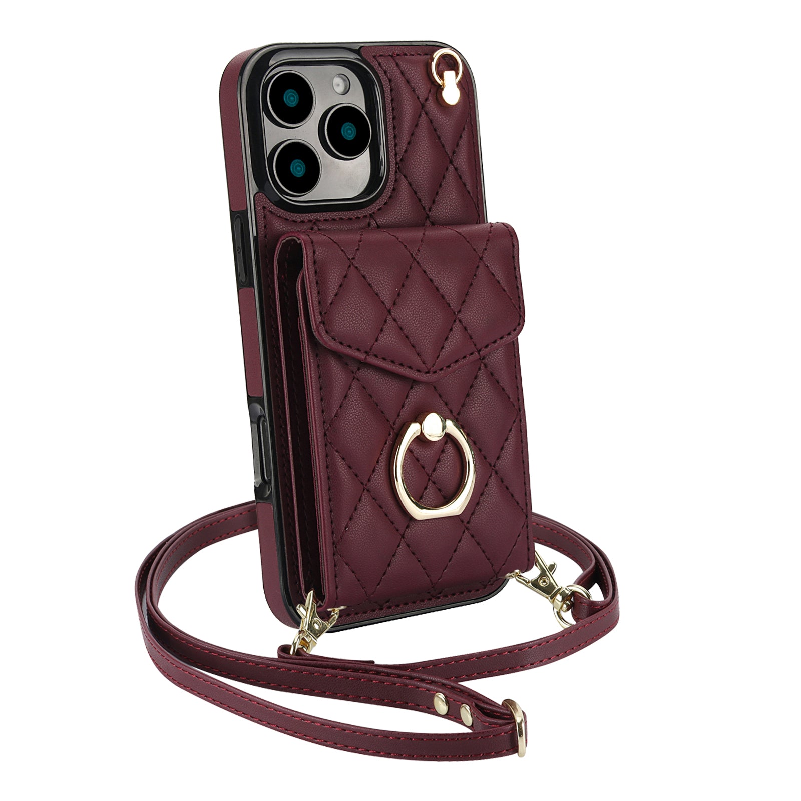 Quilted Leather Crossbody Wallet Case for iPhone