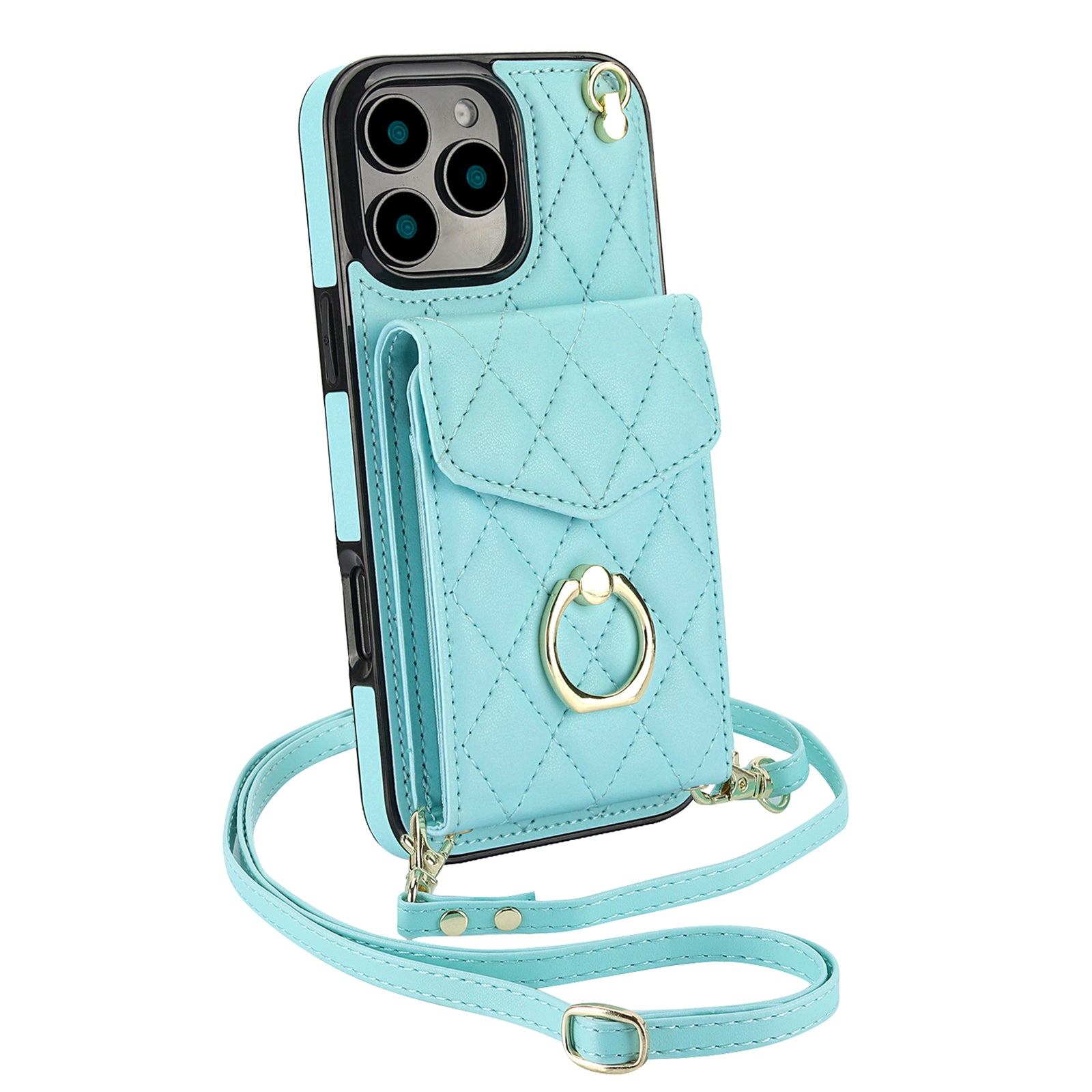 Quilted Leather Crossbody Wallet Case for iPhone